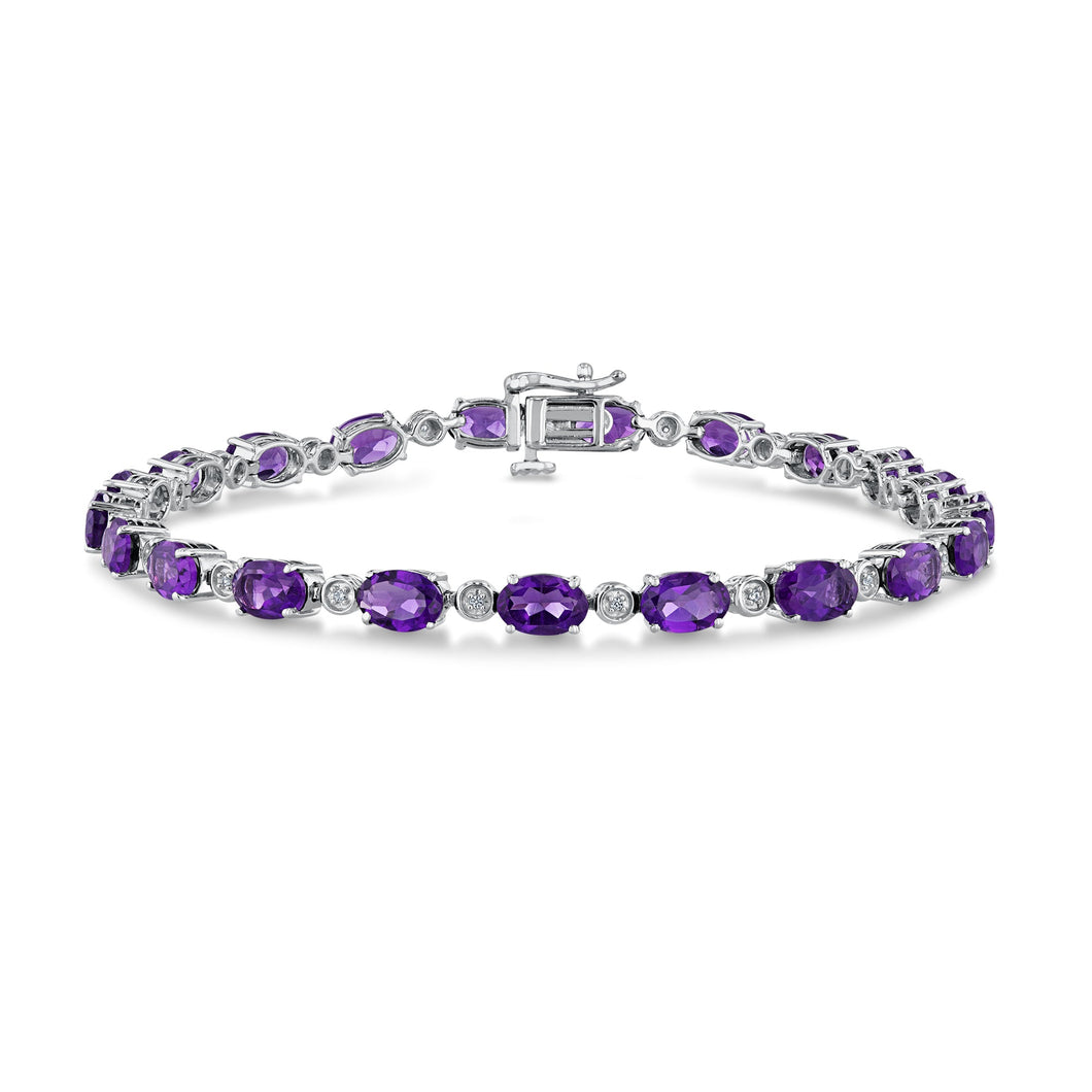 Amethyst and Created White Sapphire Sterling Silver Bracelet
