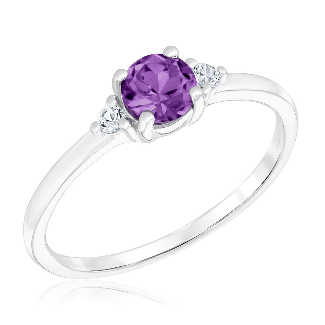 Amethyst and Created White Sapphire Sterling Silver Ring