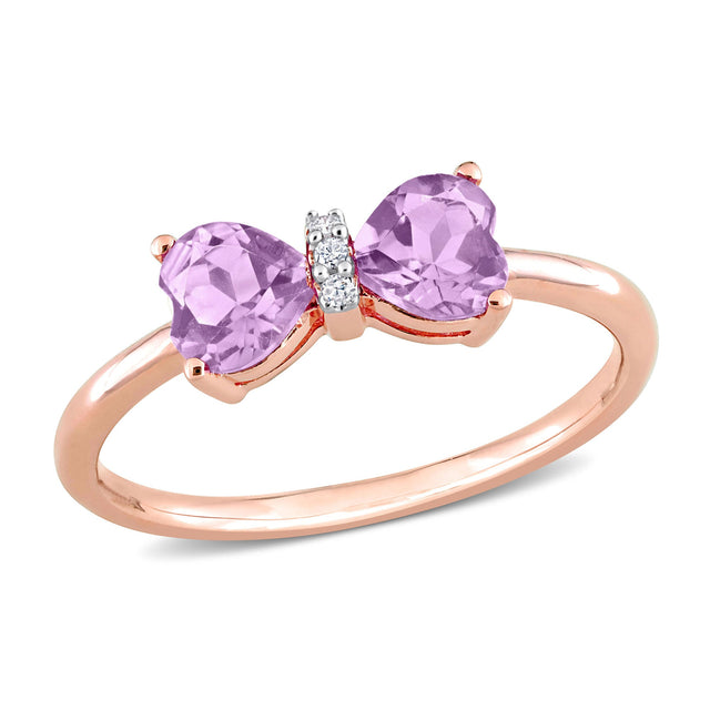 Amethyst and Diamond Accent Rose Gold Bow Ring - Size 5