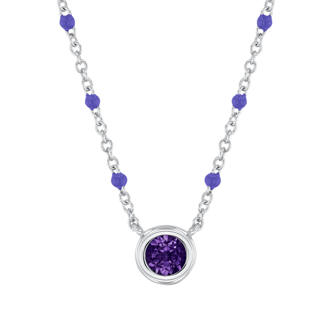 Amethyst and Purple Enamel Sterling Silver Pendant Necklace