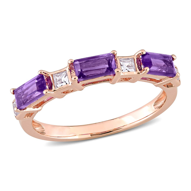 Amethyst and White Topaz Rose Gold Stackable Ring | Size 4