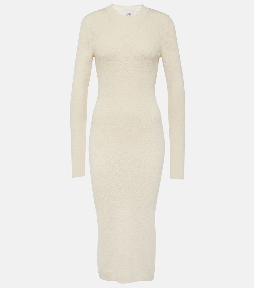 Ami Paris Knitted cotton and wool midi dress. Ami Paris 针织棉羊毛中长连衣裙