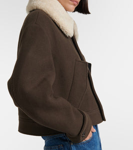 Ami Paris Shearling-trimmed virgin wool jacket