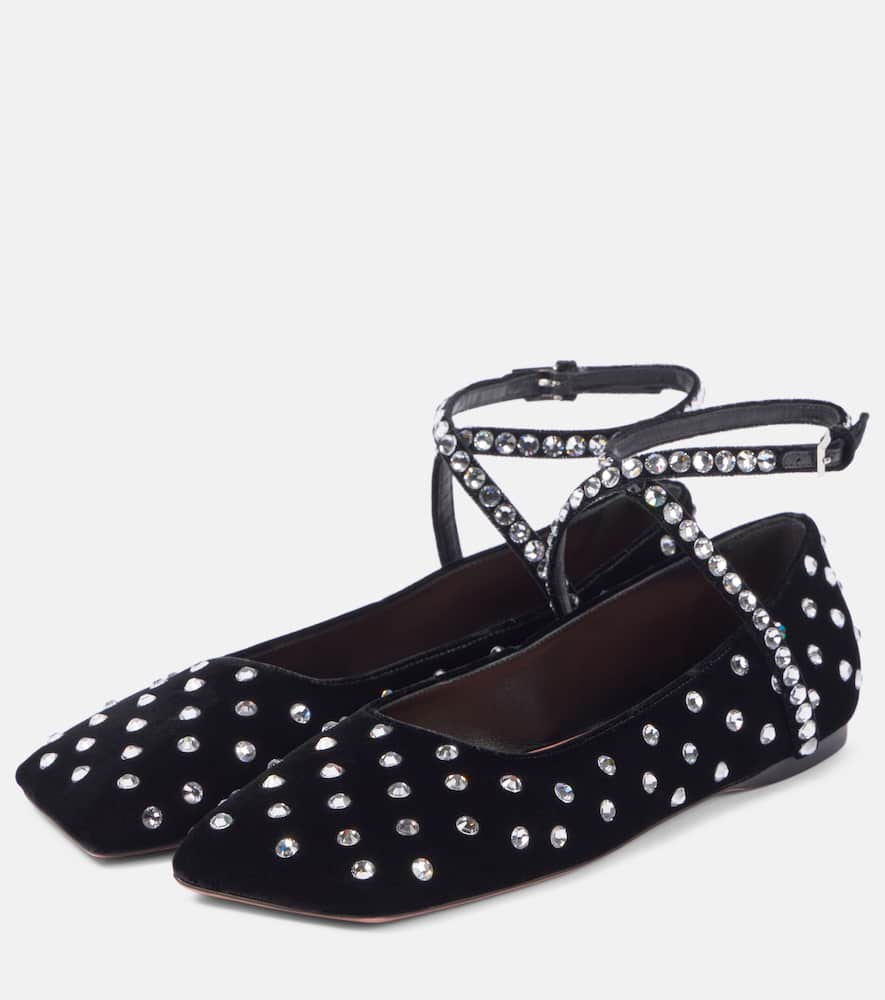 Amina Muaddi Ane Crystal lace-up velvet ballet flats