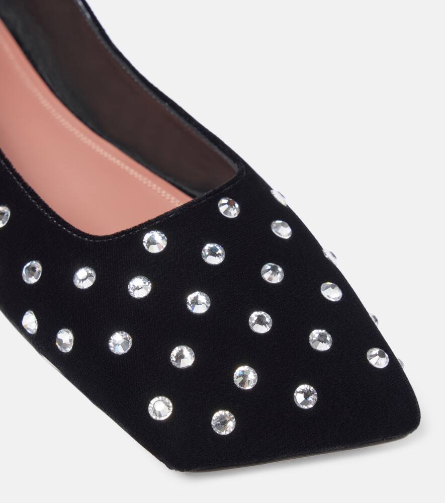 Amina Muaddi Ane Crystal lace-up velvet ballet flats