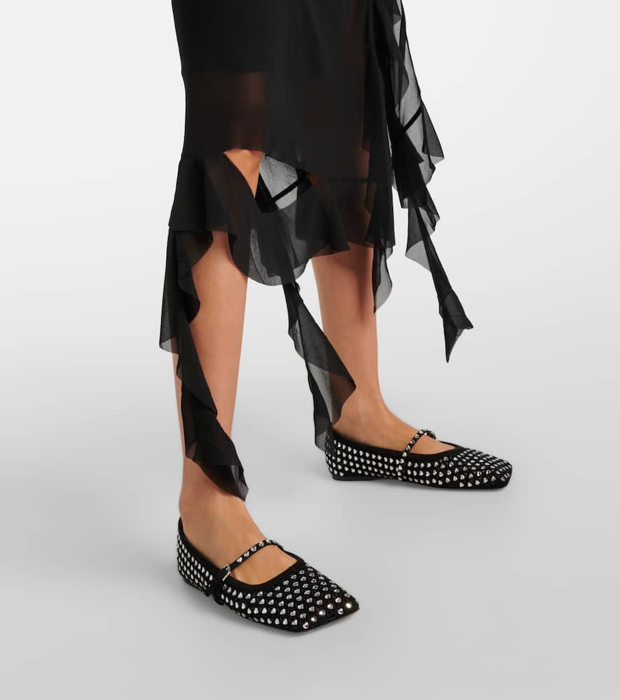 Amina Muaddi Ane crystal-embellished leather Mary Jane flats