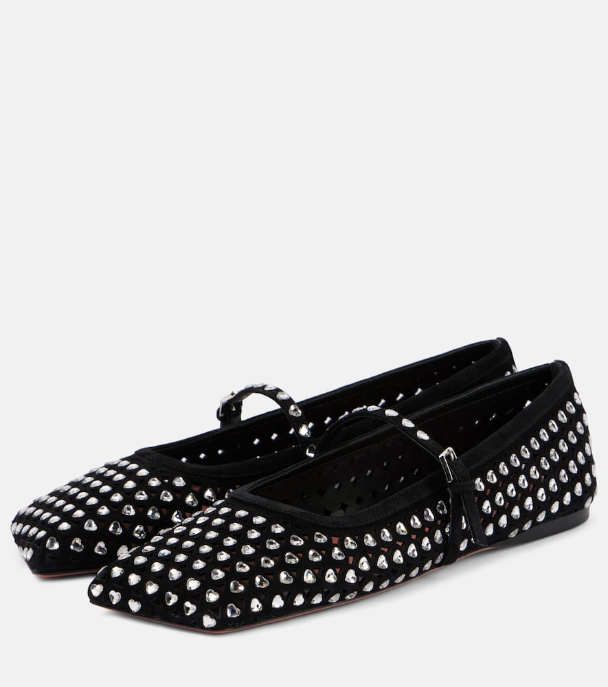 Amina Muaddi Ane crystal-embellished leather Mary Jane flats