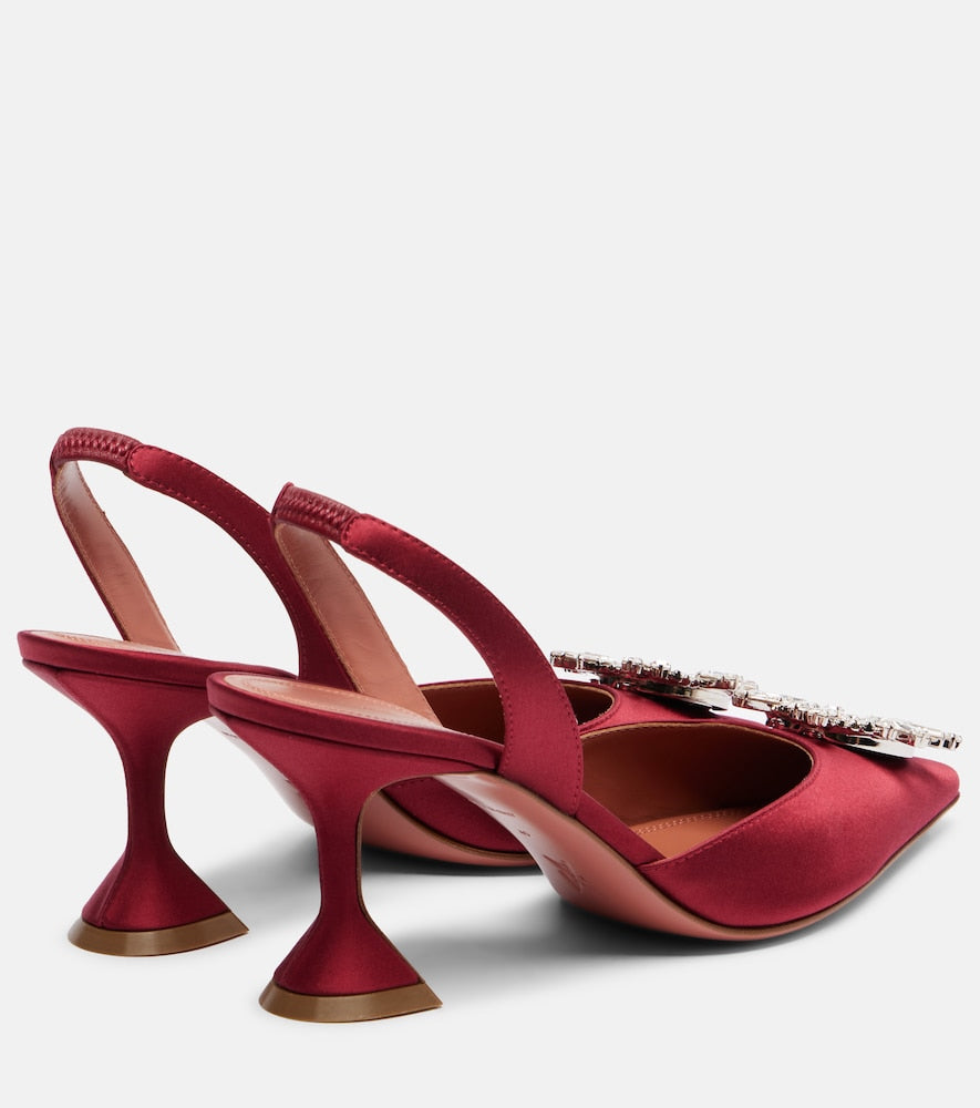 Amina Muaddi Begum 70 embellished satin slingback pumps