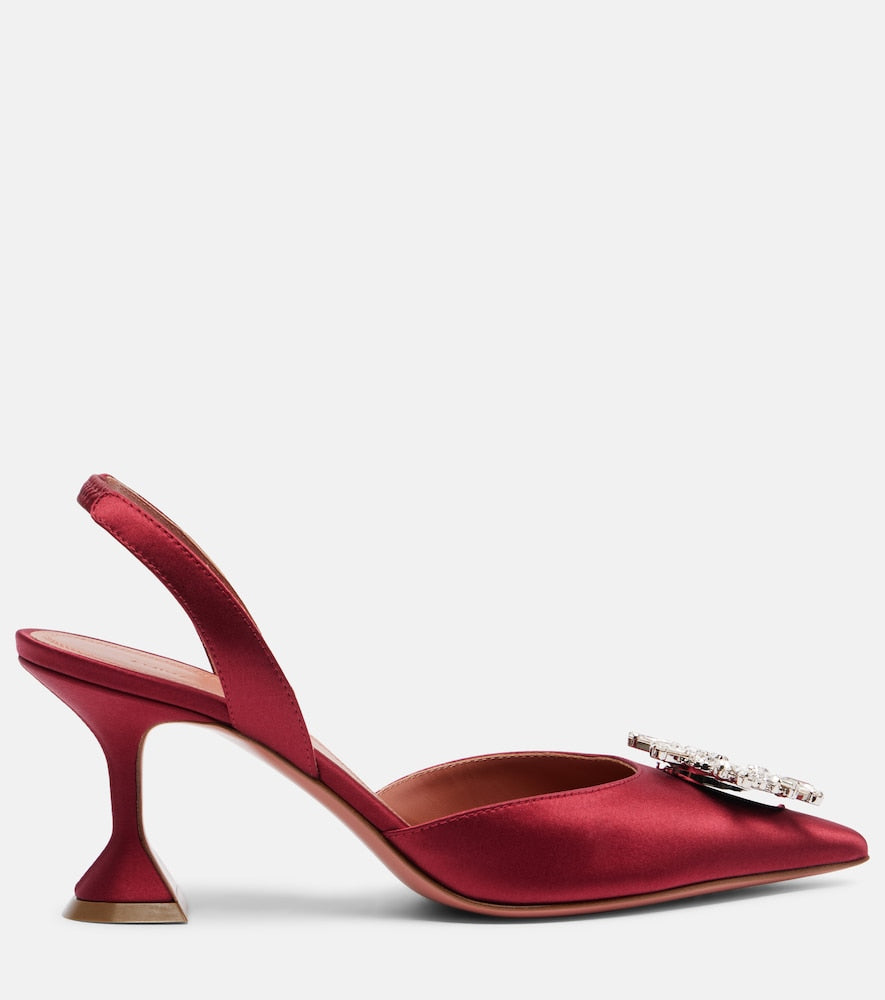 Amina Muaddi Begum 70 embellished satin slingback pumps