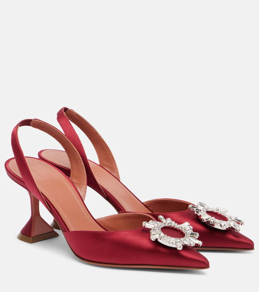 Amina Muaddi Begum 70 embellished satin slingback pumps