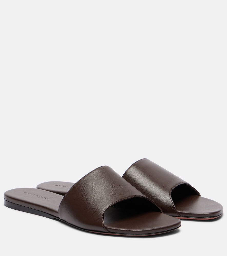 Amina Muaddi Bianca leather slides