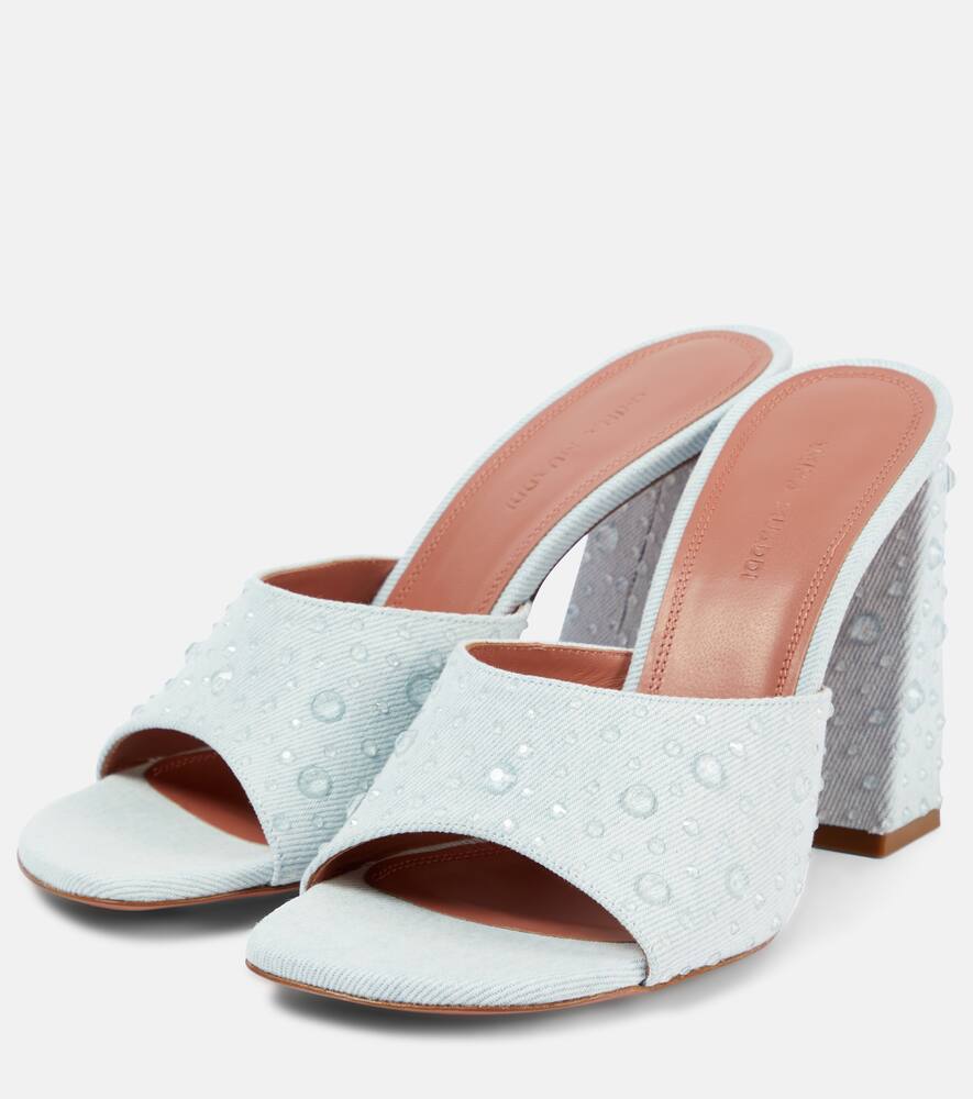 Amina Muaddi Brigitte 95 denim and leather mules