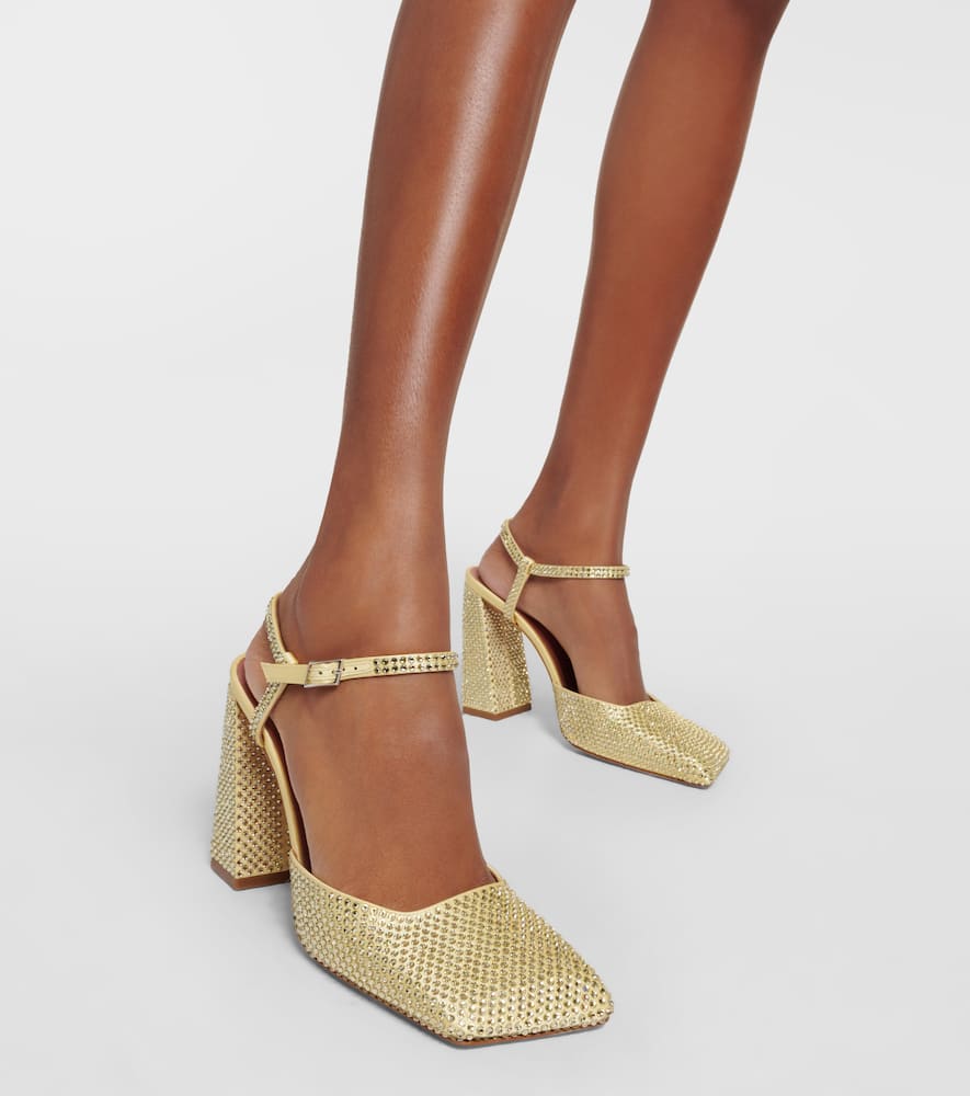 Amina Muaddi Charlotte 95 crystal-embellished satin pumps