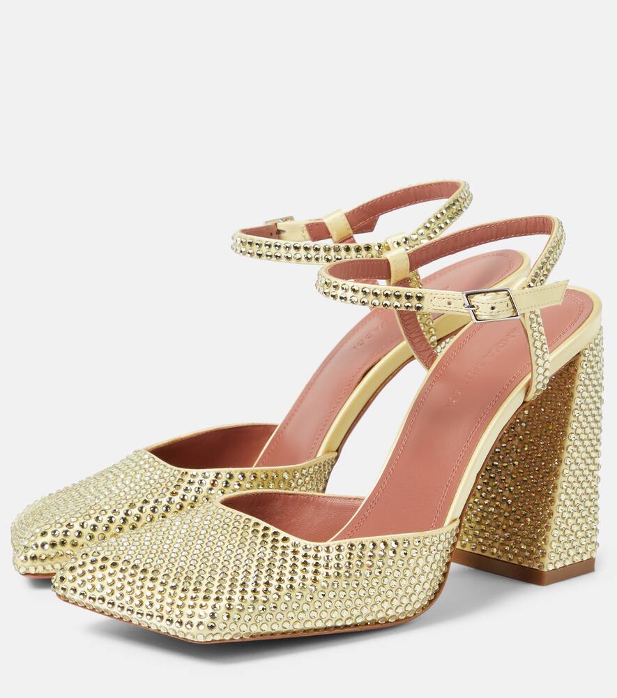 Amina Muaddi Charlotte 95 crystal-embellished satin pumps