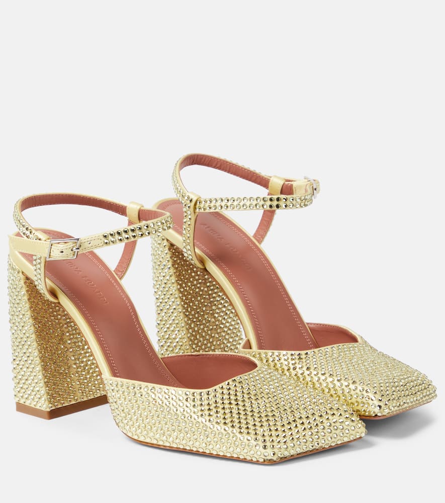 Amina Muaddi Charlotte 95 crystal-embellished satin pumps