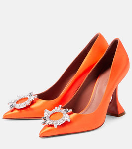 Amina Muaddi Crystal-embellished satin pumps