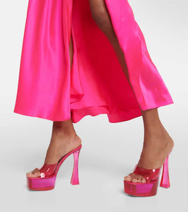 Amina Muaddi Dalida Glass PVC platform mules