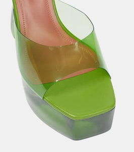 Amina Muaddi Dalida Glass PVC platform mules