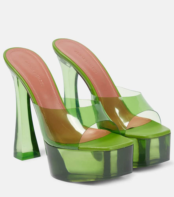 Amina Muaddi Dalida Glass PVC platform mules