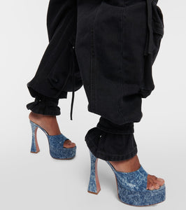Amina Muaddi Dalida denim platform mules