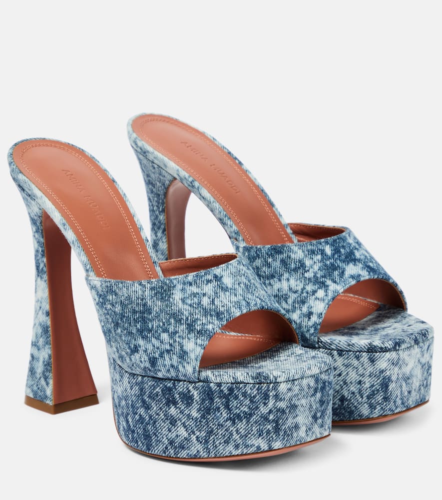 Amina Muaddi Dalida denim platform mules