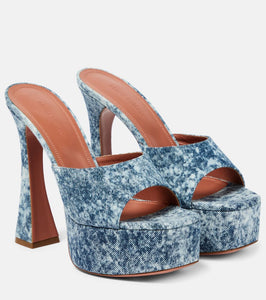 Amina Muaddi Dalida denim platform mules