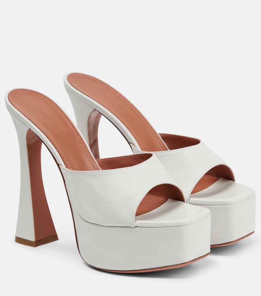 Amina Muaddi Dalida leather platform mules