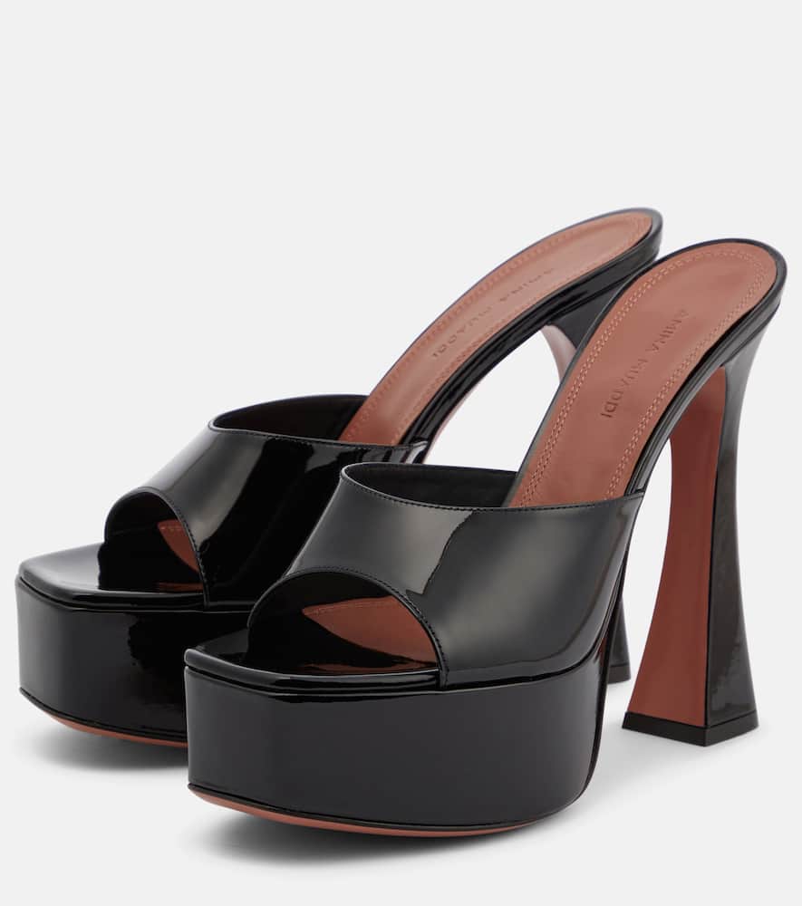 Amina Muaddi Dalida patent leather platform mules