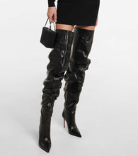 Amina Muaddi Jahleel leather over-the-knee boots