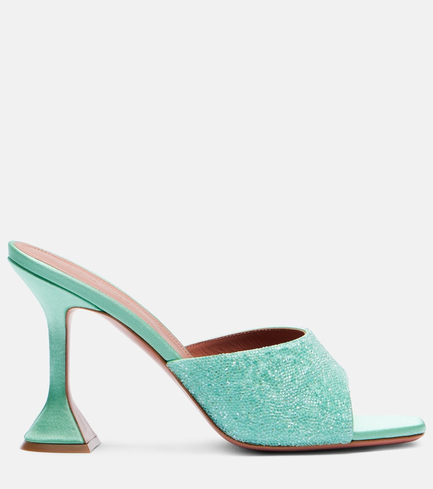 Amina Muaddi Lupita 95 crystal-embellished satin mules