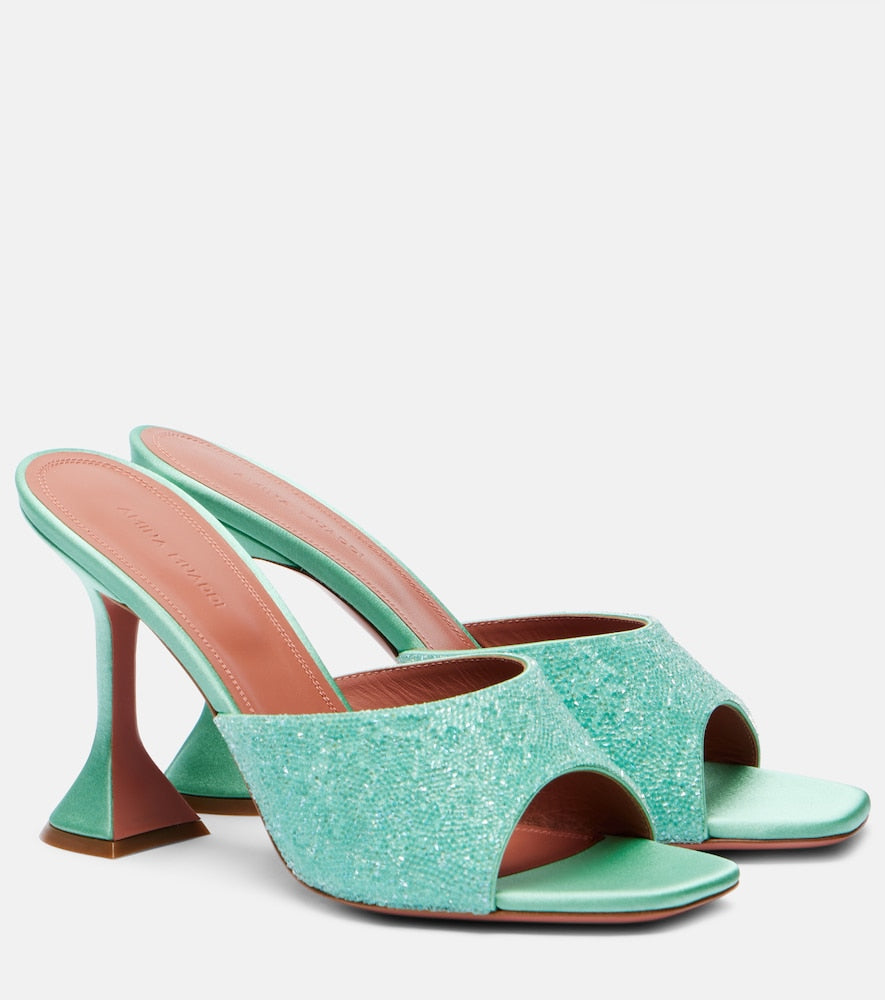 Amina Muaddi Lupita 95 crystal-embellished satin mules
