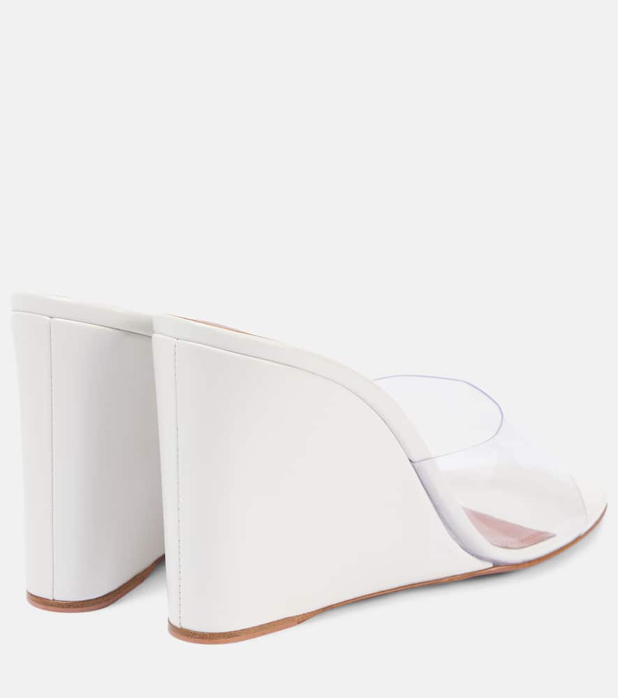 Amina Muaddi Lupita Half Glass PVC and leather wedge mules