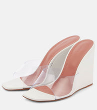 Amina Muaddi Lupita Half Glass PVC and leather wedge mules