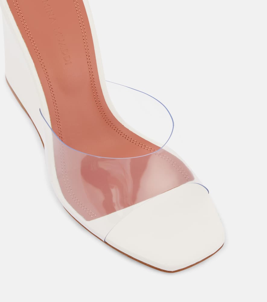 Amina Muaddi Lupita Half Glass PVC and leather wedge mules