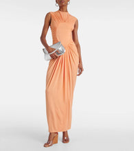 Amina Muaddi Lupita Half Glass PVC and suede wedge mules