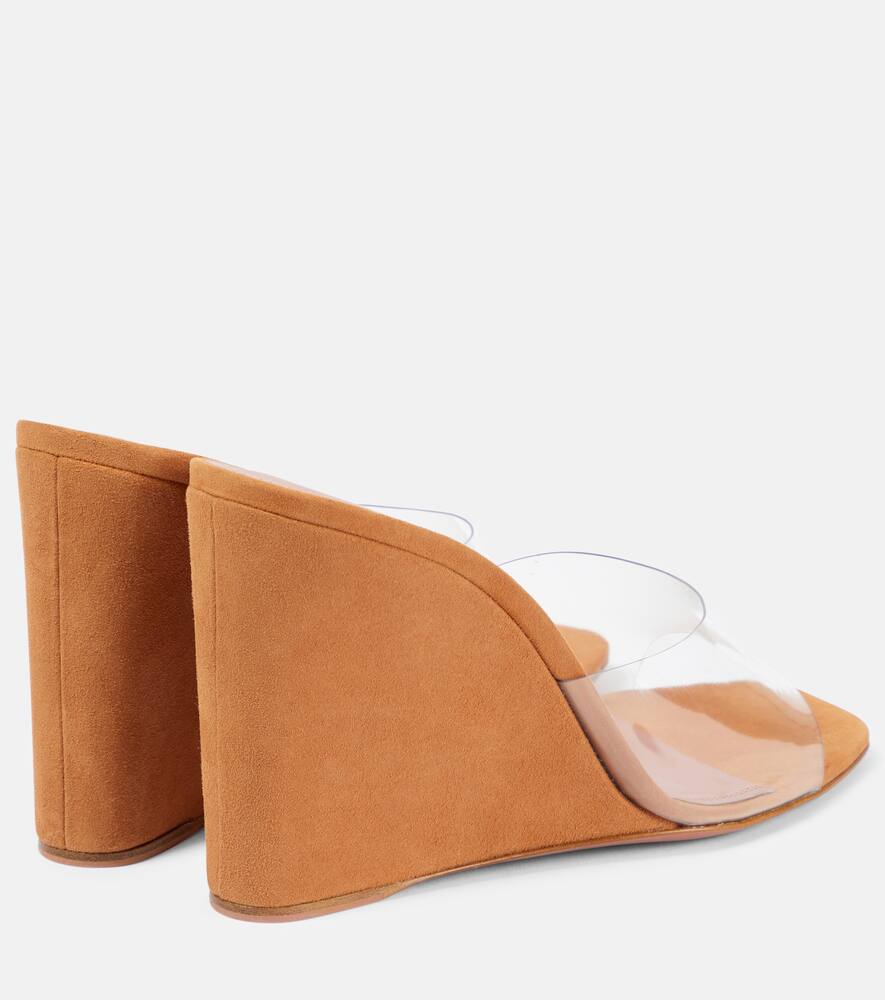Amina Muaddi Lupita Half Glass PVC and suede wedge mules