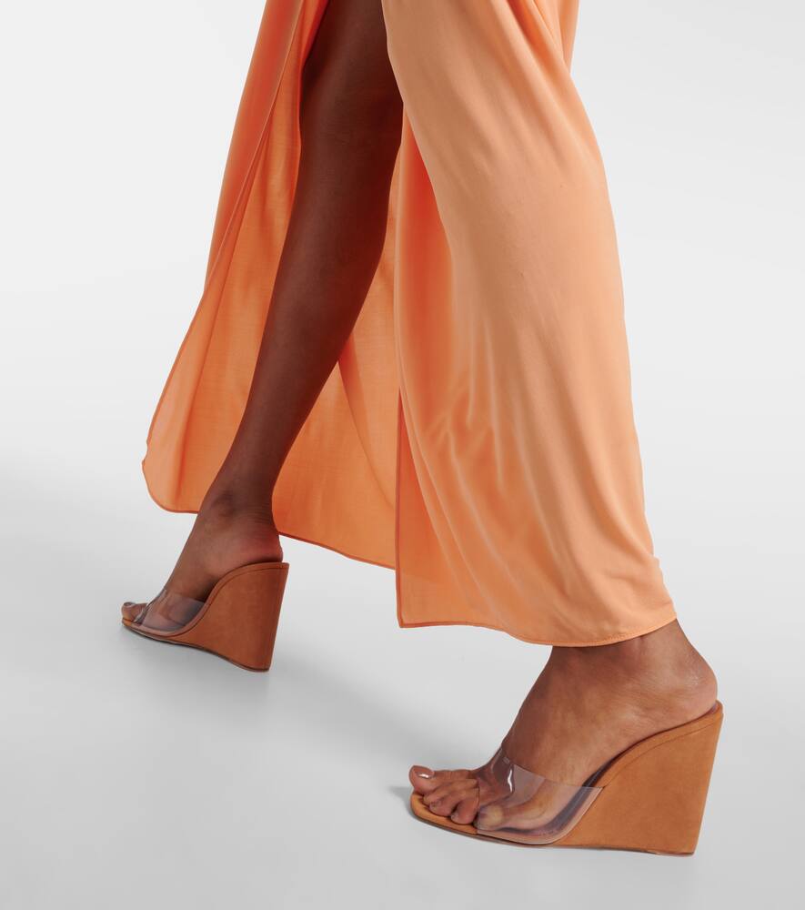 Amina Muaddi Lupita Half Glass PVC and suede wedge mules