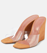 Amina Muaddi Lupita Half Glass PVC and suede wedge mules
