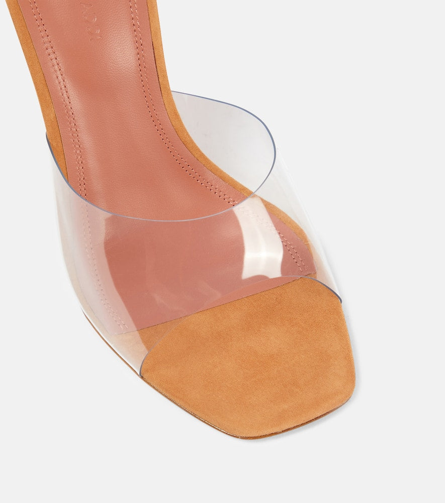 Amina Muaddi Lupita Half Glass PVC and suede wedge mules
