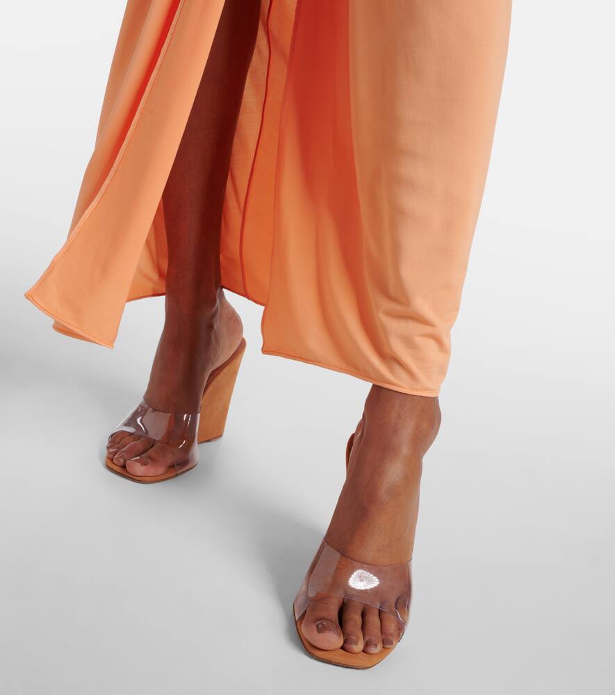 Amina Muaddi Lupita Half Glass PVC and suede wedge mules