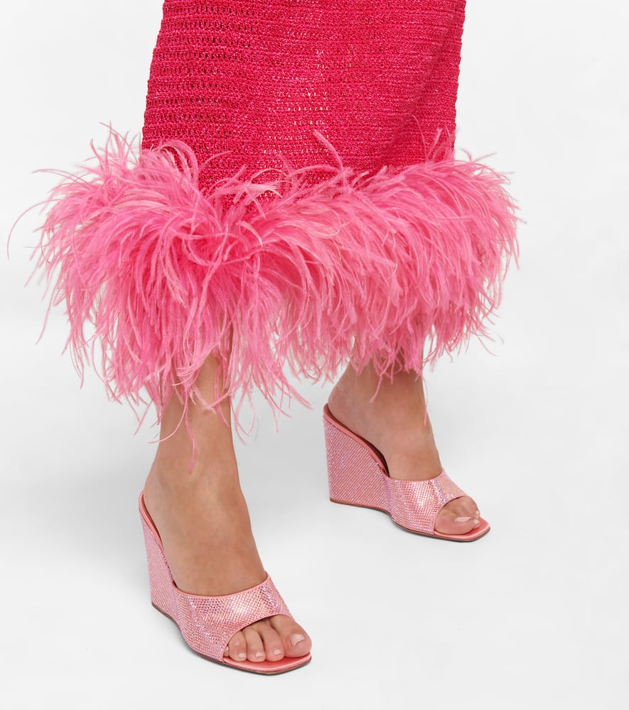 Amina Muaddi Lupita embellished satin wedge sandals