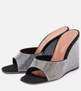 Amina Muaddi Lupita embellished suede wedge mules