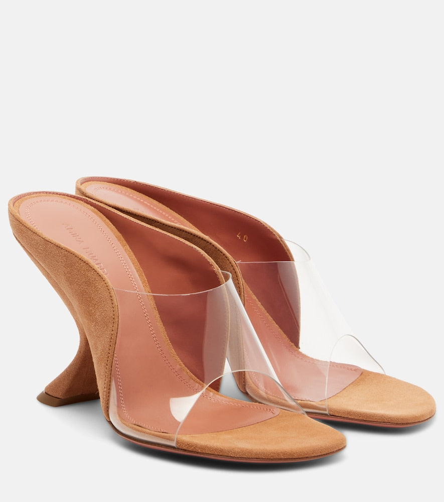 Amina Muaddi Mackenzie PVC and suede mules