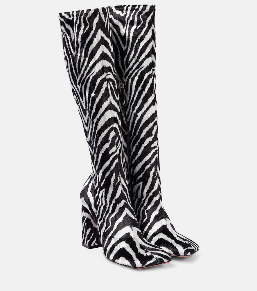 Amina Muaddi Marine Stretch 95 velvet knee-high boots