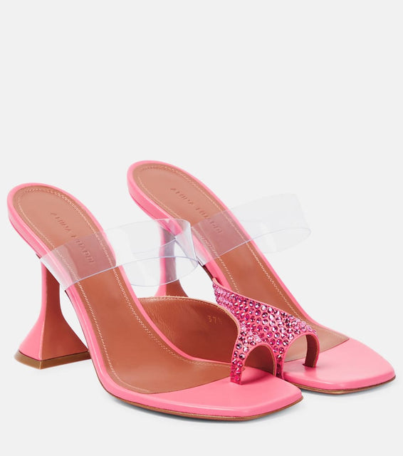 Amina Muaddi Paloma embellished leather and PVC mules