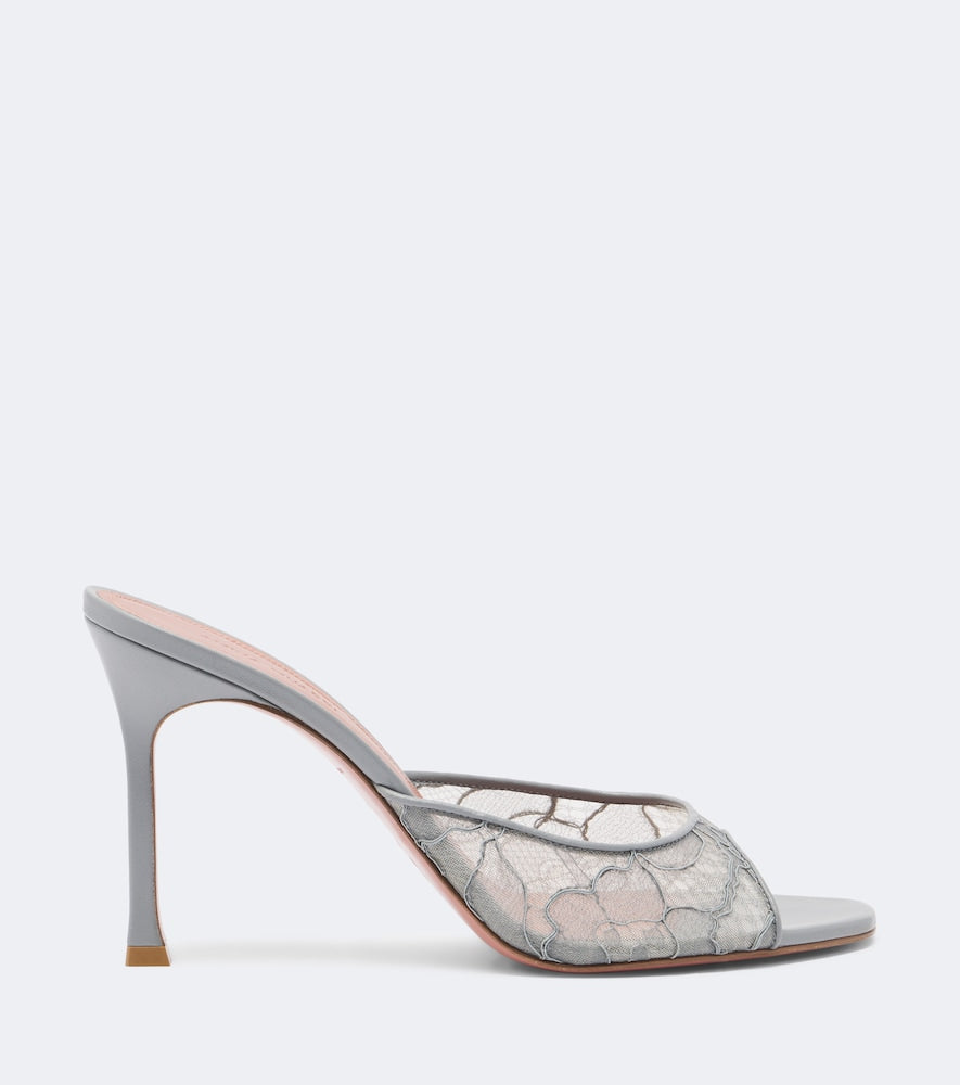 Amina Muaddi Alexa lace mules in Grey - High-Heel Sandals