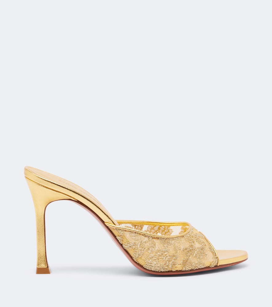 Amina Muaddi Alexa lame lace mules in Gold - High-Heel Sandals
