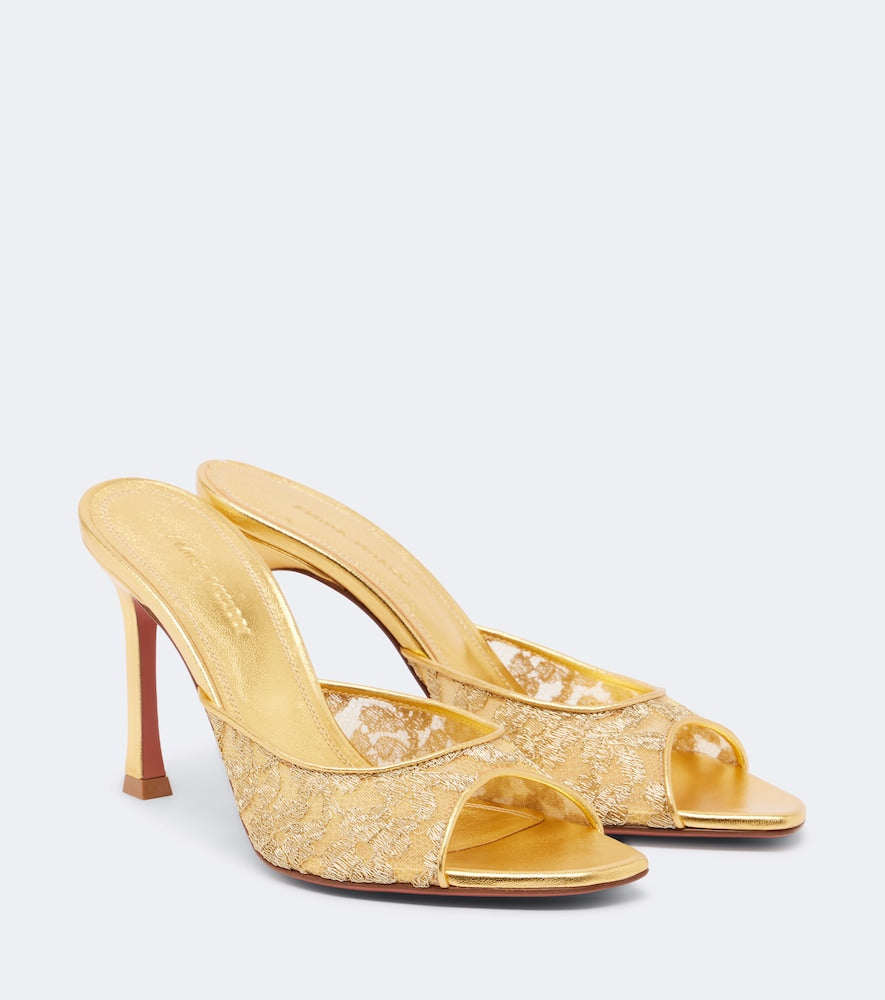 Amina Muaddi Alexa lame lace mules in Gold - High-Heel Sandals
