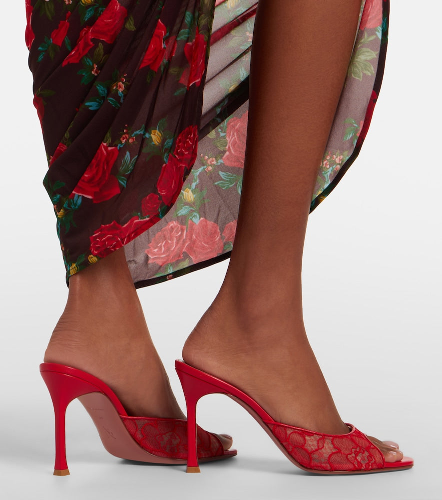 Amina Muaddi Alexa leather-trimmed lace mules - Red Heeled Sandals