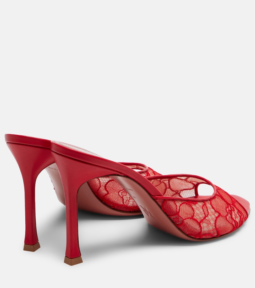 Amina Muaddi Alexa leather-trimmed lace mules - Red Heeled Sandals